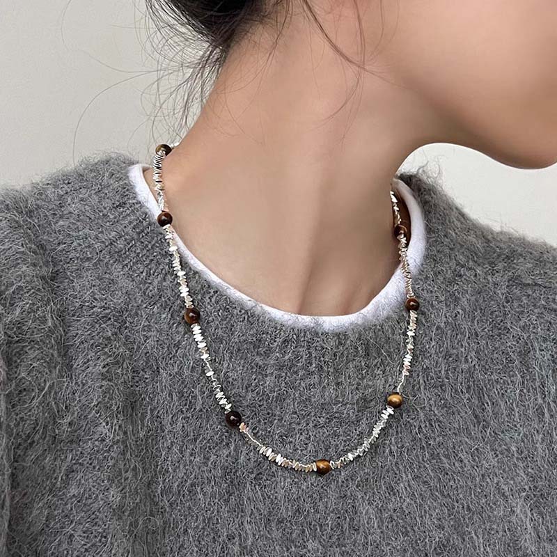 Vintage Braunes Natur Tigerauge Stein Choker Halskette Für Frauen 2025 Neue Trendige Handgefertigte Perlenkette Zirkon Geschenk
