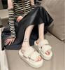 Fashion Med Shoes Woman 2024 House Slippers Platform Fur Flip Flops Pantofle Flock Plush New Massage Flat Hook & Loop Slides with Fur Ro