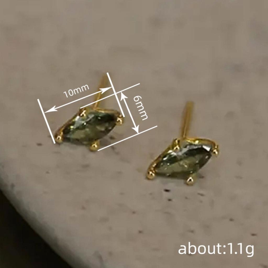 Green Marquise Stud Earrings for Women Minimalist Delicate Fashion Jewelry