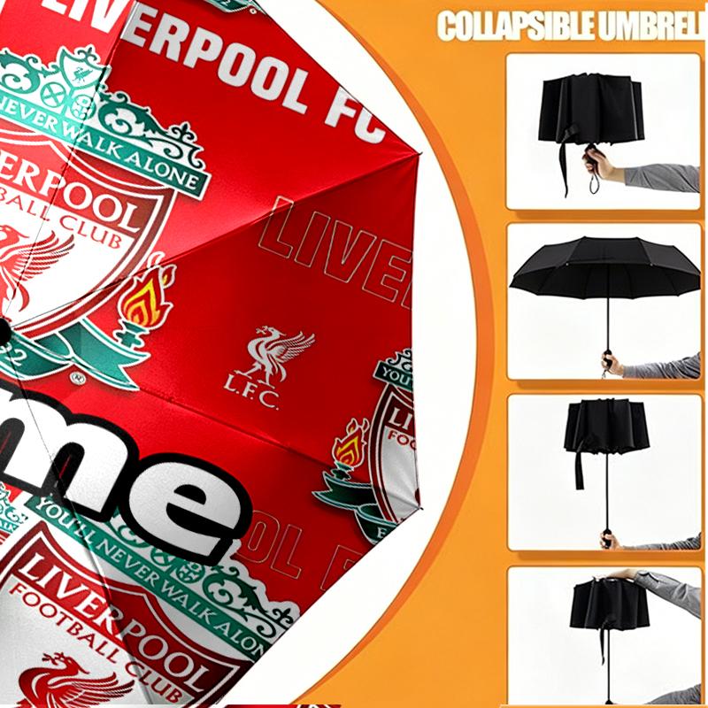 Custom Name Personalized Liverpool F.C Print Umbrella, Auto Open Close, 8‑Rib Sturdy Frame, Commute Camping Hiking Use, Birthday Gift