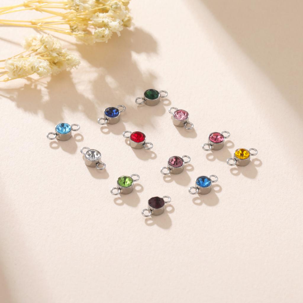 5 pcs/lot 5mm Birthstone Charms with 2 Holes Stainless Steel Crystal Pendant For Necklace Bracelet Making DIY Accessories