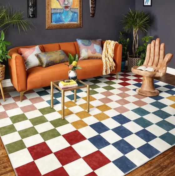Printed Chick White Black Checkered Area Runner Rug Elegant Machine Washable Checkerboard Pattern Print Carpet Modern Home Gift
