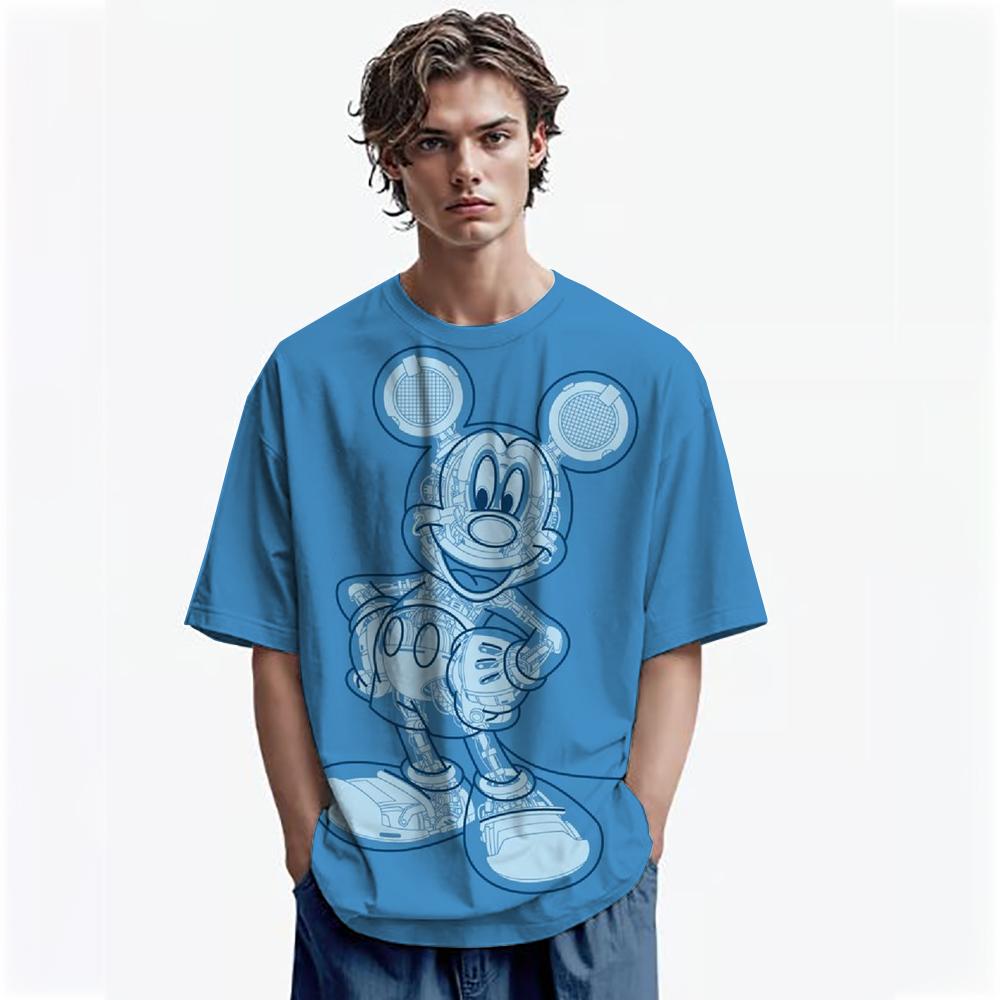 Disney Men Mickey Mouse Print T-Shirt Summer Boy Street Fashion Casual Sports Loose O Neck Quick Dry Short Sleeve Clothing Kid