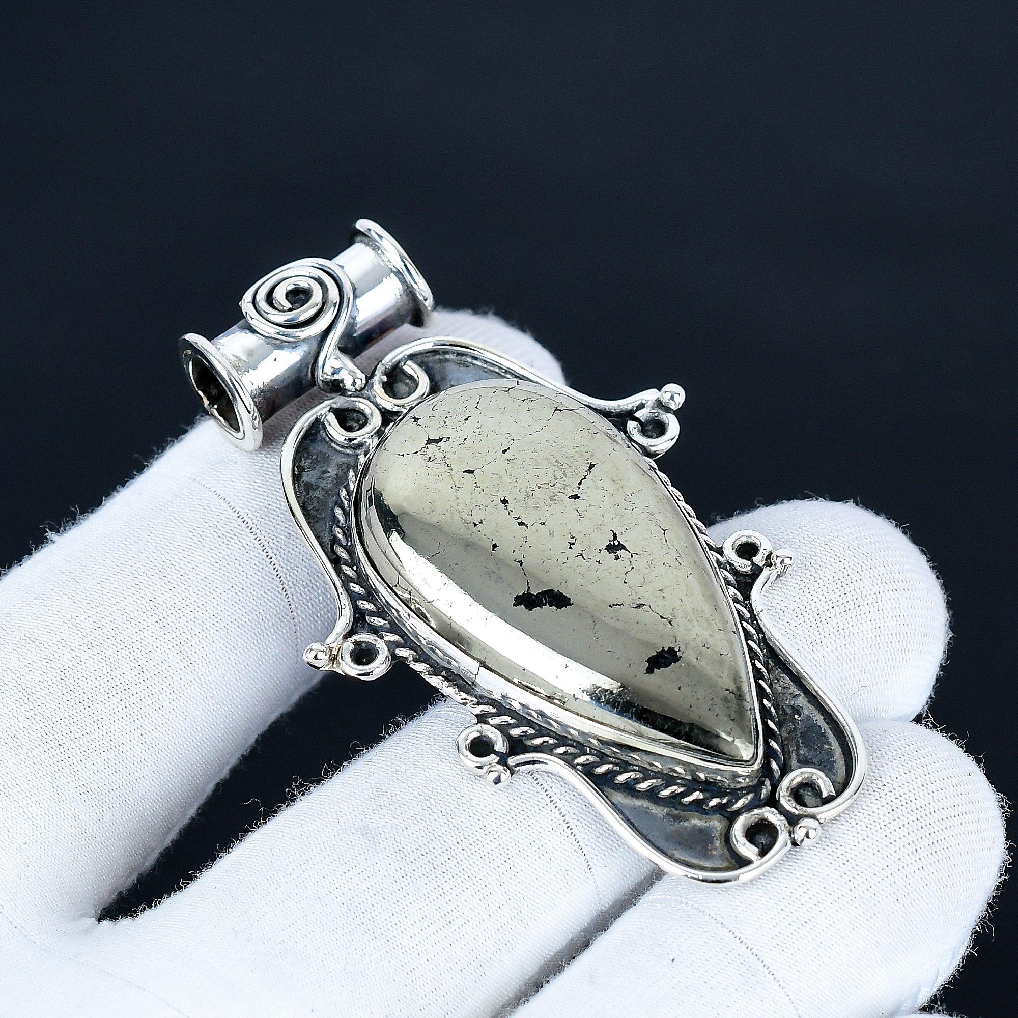 

Pyrite Gold Pendant, 925 Sterling Silver Handmade Jewelry, Pyrite Gold Silver Pendant, Party Wear Jewelry For Women s, Pendant Gift For her 7.5 Cm золотий