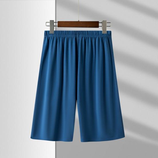 Pantaloncini da pigiama da uomo Pantaloncini da homewear Vita elastica pieghettata Gamba larga Pantaloncini casual larghi e morbidi traspiranti con cavallo profondo e lunghezza al ginocchio