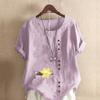 Dame Ny Mote Linskjorte Rund Hals Kort Erm Blomsterprint T-skjorte Sommer Damer Casual Pluss Størrelse Bluse Topper