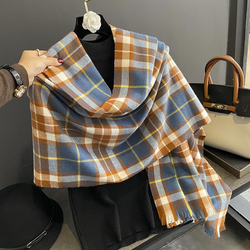 Large and small plaid oversized scarf with shawl imitation cashmere to keep warm and thickened scarf Women's winter temperament