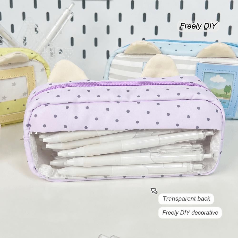 Large Capacity Pencil Case Cat Ears Design Pencil Pouch Portable Stationery Bag  Gift