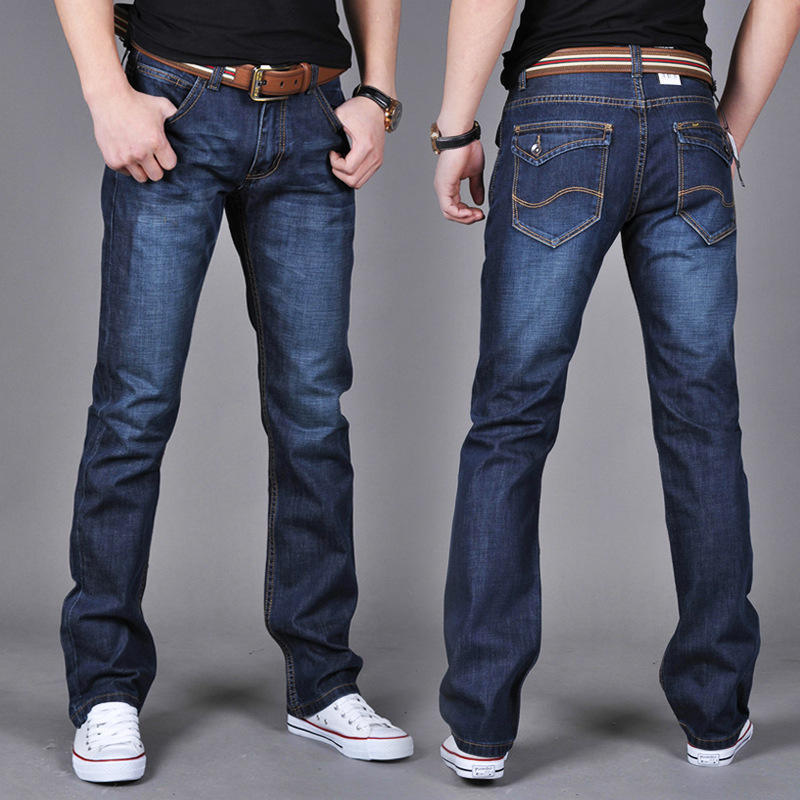 Men's Four Seasons Casual Business Solid Color Straight Leg Jeans Men's Casual Trousers Male