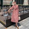 Waist Tightening Flower Printing Dress Ruffled Floral Shirtdress  Formal Occasion