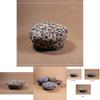 Damen Vintage Leopardenmuster Wolle Weich Winter Warm Baskenmütze Klassische Beanie Mütze
