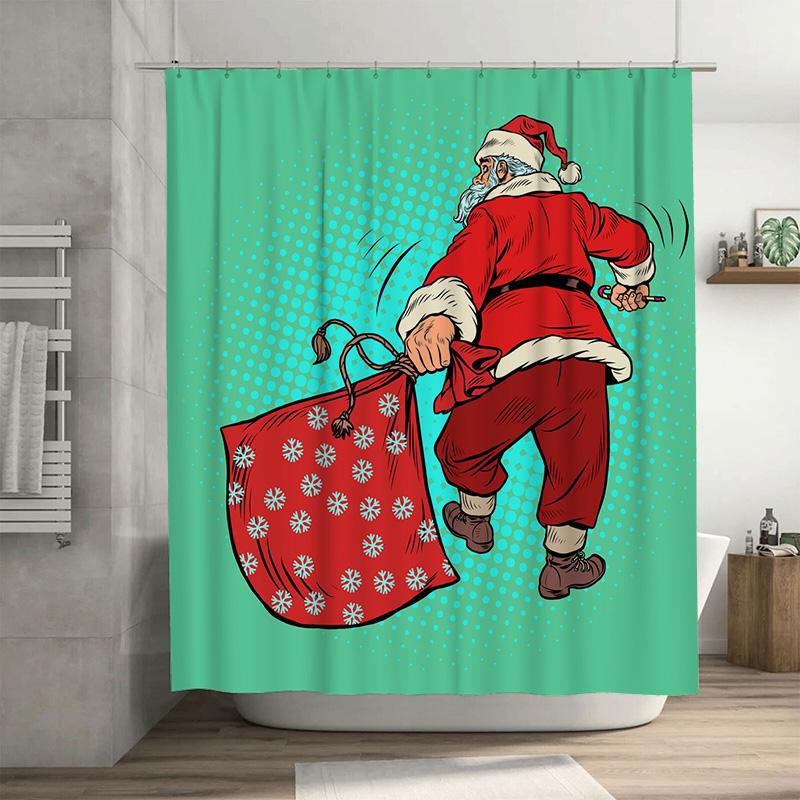 

Tu Christmas Santa Claus Shower Curtain Festive Holiday Bathroom Decor Reindeer Snowflakes Gift Bag Backdrop Xmas Party Supplies W60H190(CM)-1 Pcs
