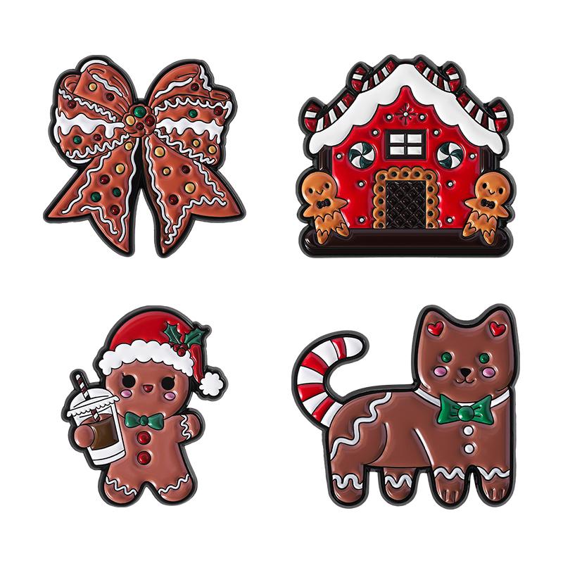 Christmas Gingerbread Man Enamel Pins Custom Bow Cookies Brooches Lapel Badges Clothes Funny Jewelry Gift for Kids Friends