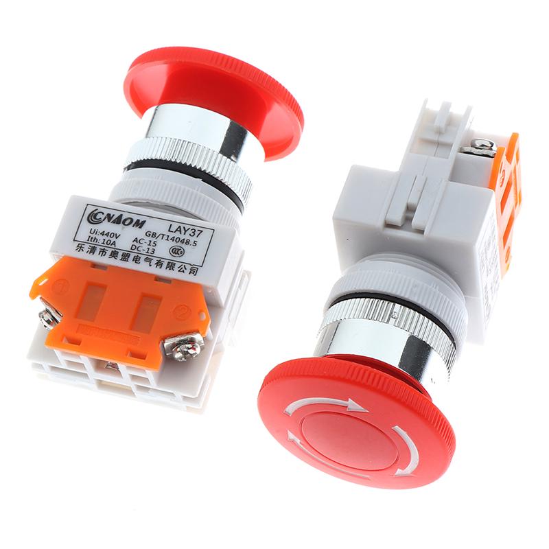 1Pc Red Mushroom Cap Normally Closed Emergency Stop Push Switch Button 10A Lay37