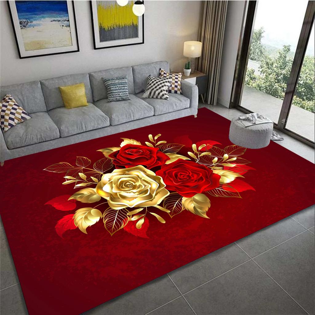 Romantic 3D Floral Pattern Carpet Home Bedroom Floor Decor Big Size Mat Non-slip Coffee Table Area Rug Bathroom Washable Doormat