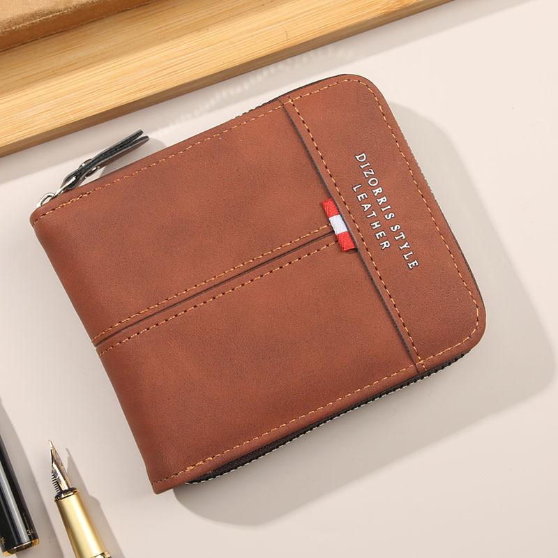 Schoolbag1011 new men's wallet short horizontal zipper 30% off change bag retro casual buckle square bag