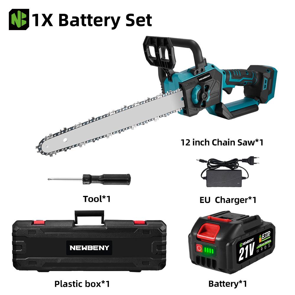 Newbeny Motosega elettrica senza spazzole da 12 pollici con display a LED, sega da giardino per il taglio del legno senza fili, per batteria Makita da 18 V