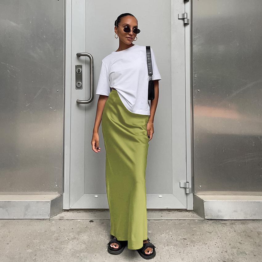 „2024 Frühling/Sommer Damen Casual Satin Seide Rock - Europäischer & Amerikanischer Stil“