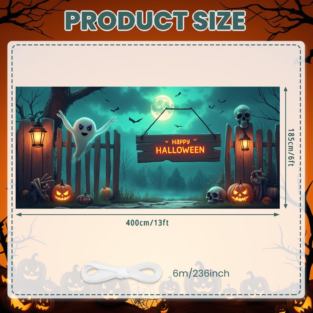 Outdoor Decoration Halloween Skeleton Event Banner Party Backdrop Wooden Fence Halloween Banner For Outdoor Decoration Festival