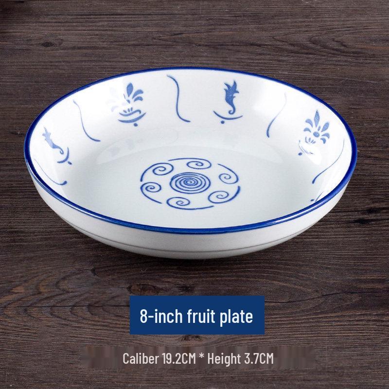 Vintage Ceramic Blue & White Bamboo Flower Bowl - Rustic Farmhouse Tableware, Ideal for Rice & Noodles