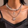 Fashion Diamond-Encrusted Cross Peach Heart-Shaped Necklace, Simple Imitation Pearl Beaded Collarbone Necklace For Women