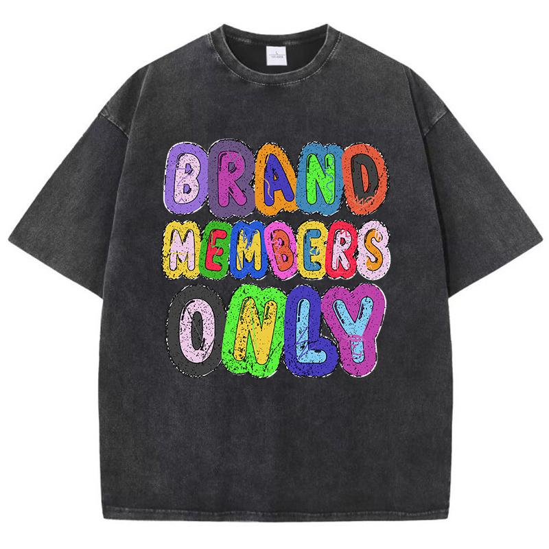 Women Washed T-Shirts Brand Members Only Letter Printed Tops Cotton Distressed Crewneck Oversize Tees Vintage Clothes