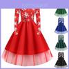 Festliches Damen-Weihnachtskostüm Swing-Kleid mit Vintage-Nikolaus-Print und langen Ärmeln
