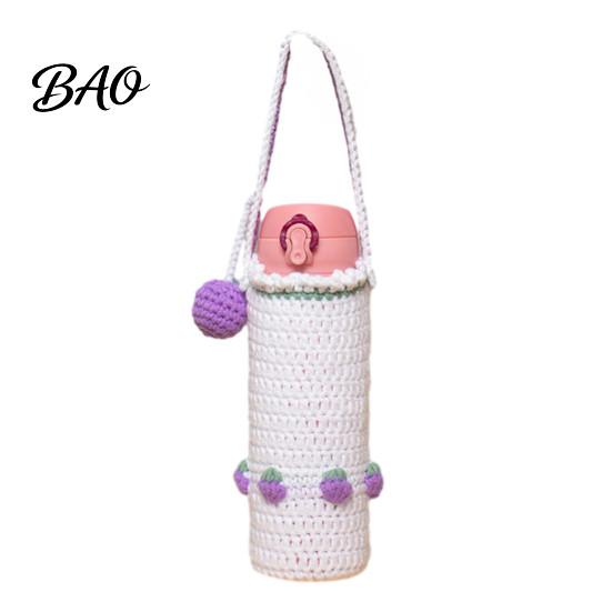 Durable Water Bottle Cover Hand Crocheted Cup Cover, Portable Elastic Wool Knit Sleeve, Breathable Small Fruit Pattern Sleeve Anti-Slip Protective