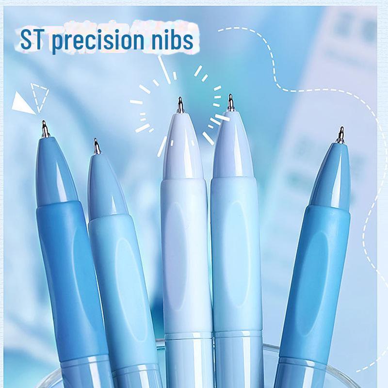 Set mit 5 schnelltrocknenden 0,5 mm Gelschreibern, ideal für Schüler & Prüfungen mit japanischen ST-Stiftspitzen.