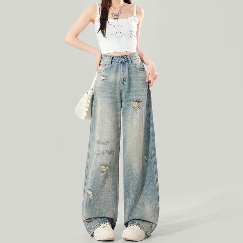 Women s Plus Size High Waist Distressed Wide Leg Jeans M