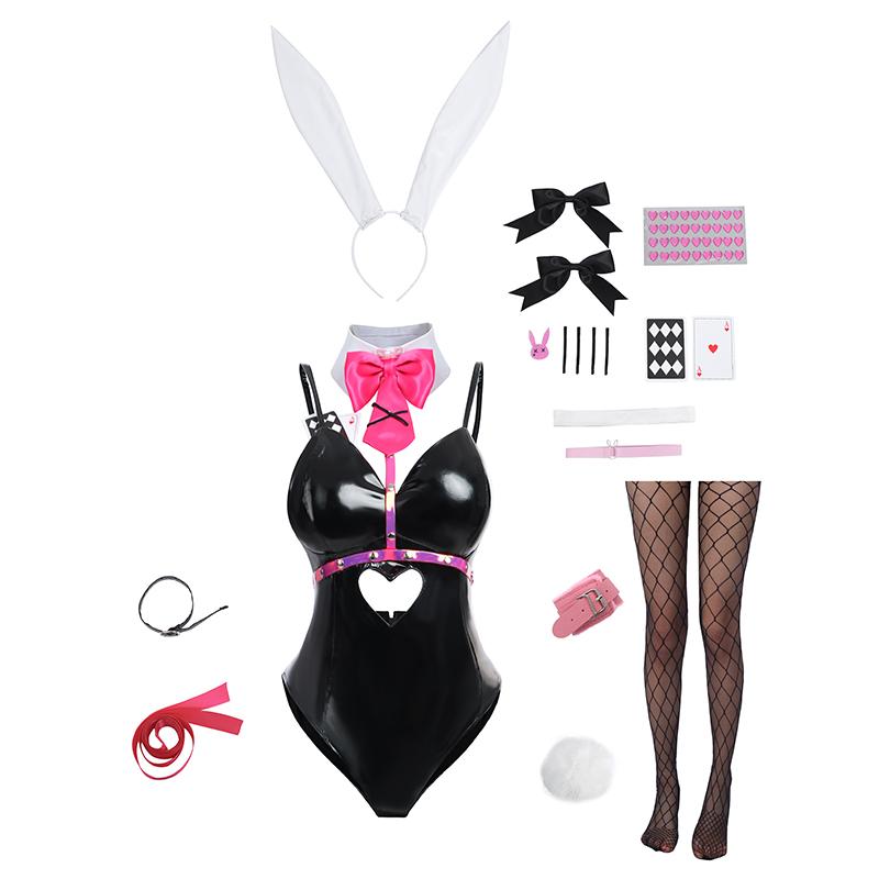 Rabbit Hole Bunny Girl Costume Valentine's Day Women Elastic Leather Fabric Sexy Cosplay Bunny Suit Black Jumpsuits