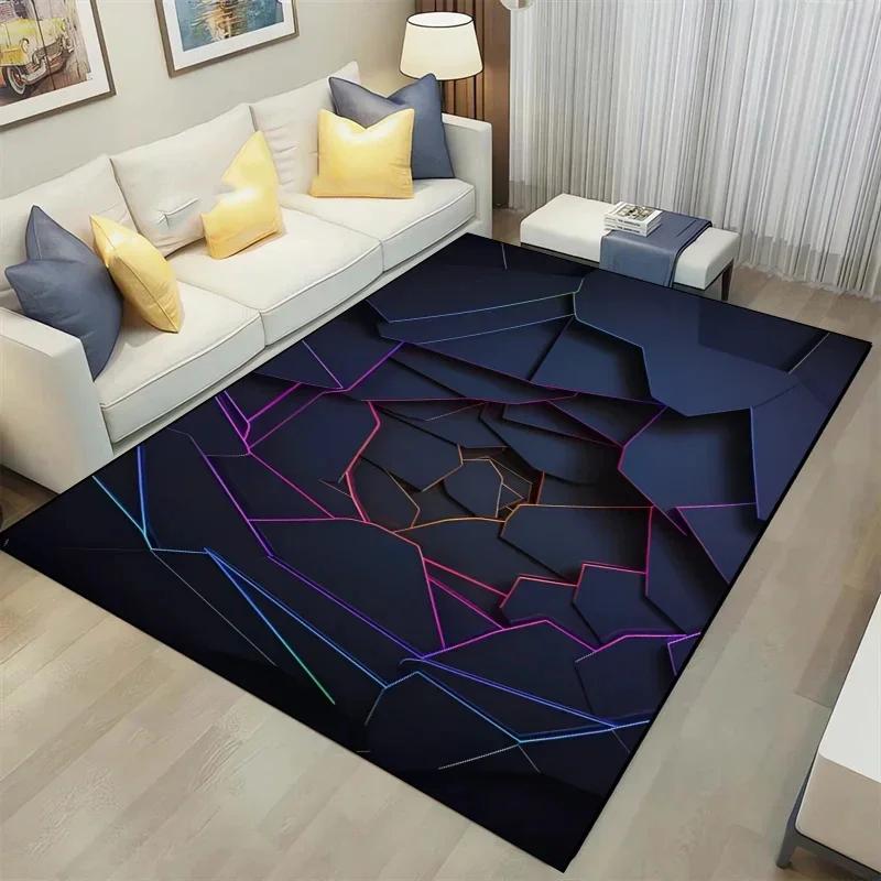 3D Geometric Carpet Neon Lights Rugs Hexagons Carpets for Home Play Gaming Room Decor Livingroom Bedroom Teens E-Sport Rug Mat