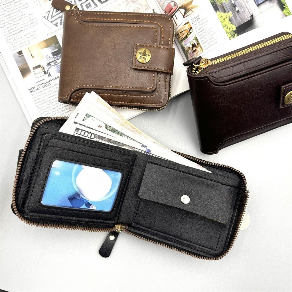 New Retro Men's High-end Short Zipper Wallet Change Storage Card Bag