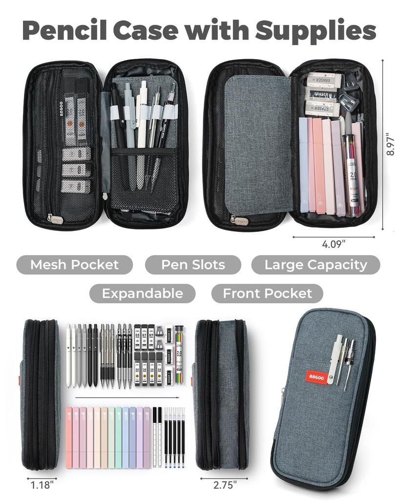 Four Candies 45-Piece Stationery Set: Pencil Case, Mechanical Pencils (0.5, 0.7, 0.9 & 2.0mm), Gel Pens, Highlighters, Writing Utensils, School Suppli