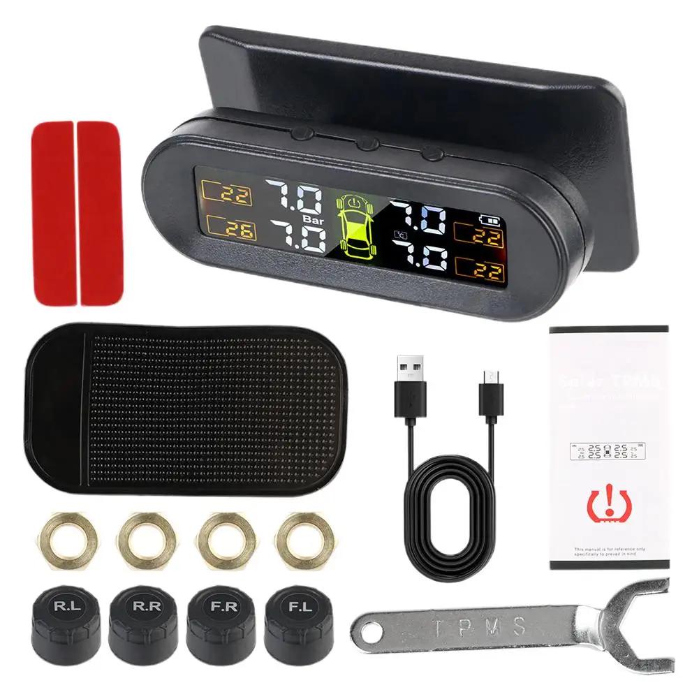 

Solar Power Tpms Car Tire Pressure Alarm Monitor System Tyre Pressure Temperature Warning Tools With 4 Sensor For Universal X8y9 чорний