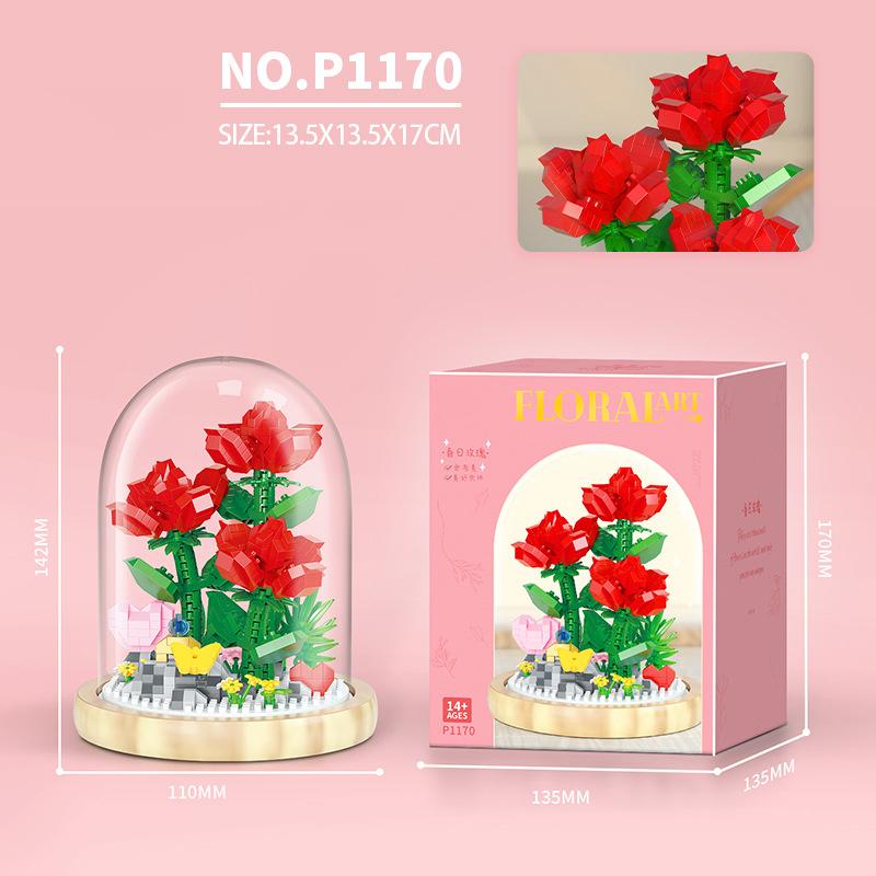 Micro Diamond Block Flower Bricks Rose Carnation Sunflower Tulips Lily Chrysanthem Lotus Cactus Nanobricks Toys Exhibition Booth