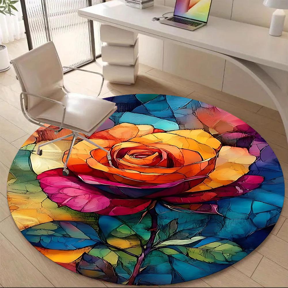 1 Stück Rose Blüte Büro Runder Teppich, Unter Bürostühlen Schlafzimmer Wohnzimmer Heimdekoration, Raumdeko
