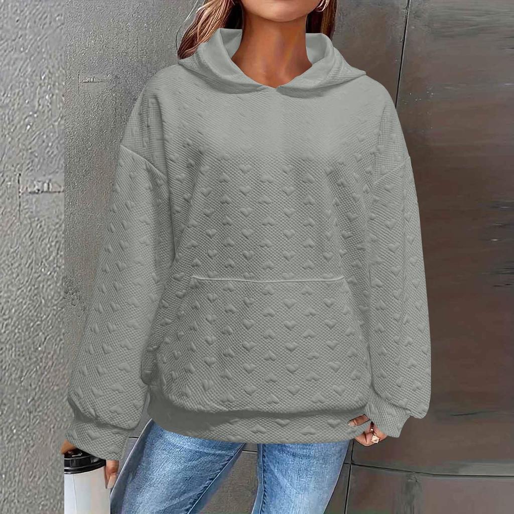 Women's Fashionable Casual Solid Color Long Sleeved Hooded Pocket Pullover Sweater Sweatshirt Top