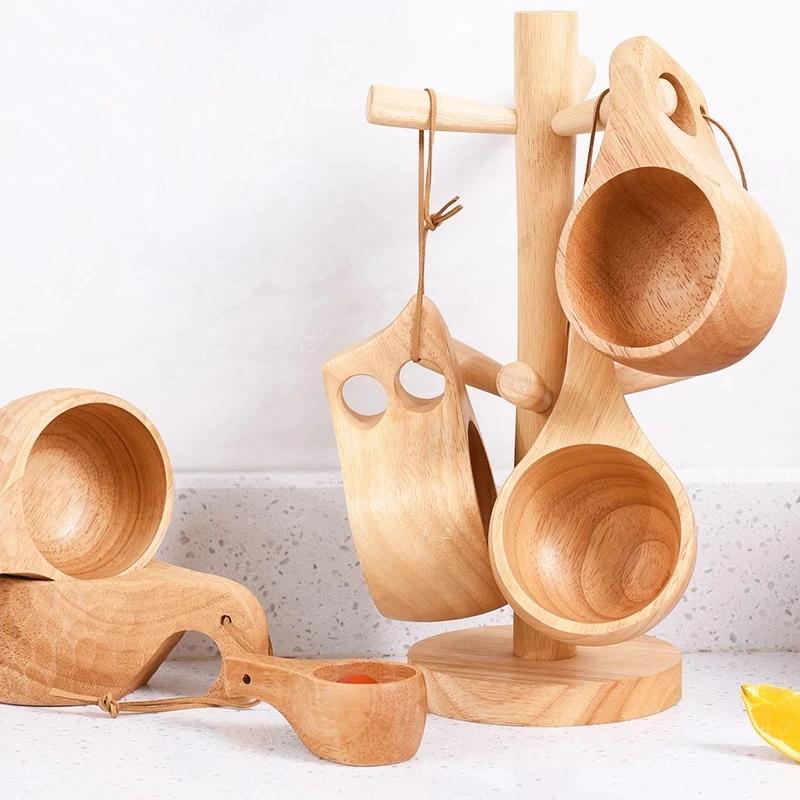 Ceașcă de ceai portabilă din lemn în stil japonez. Căni de cafea pentru acasă