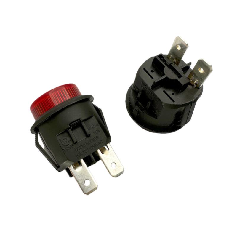 LC210 SERIES 16A Non-Locking Power Switch: Press to Power On, Release to Power Off. Self-Resetting Button.