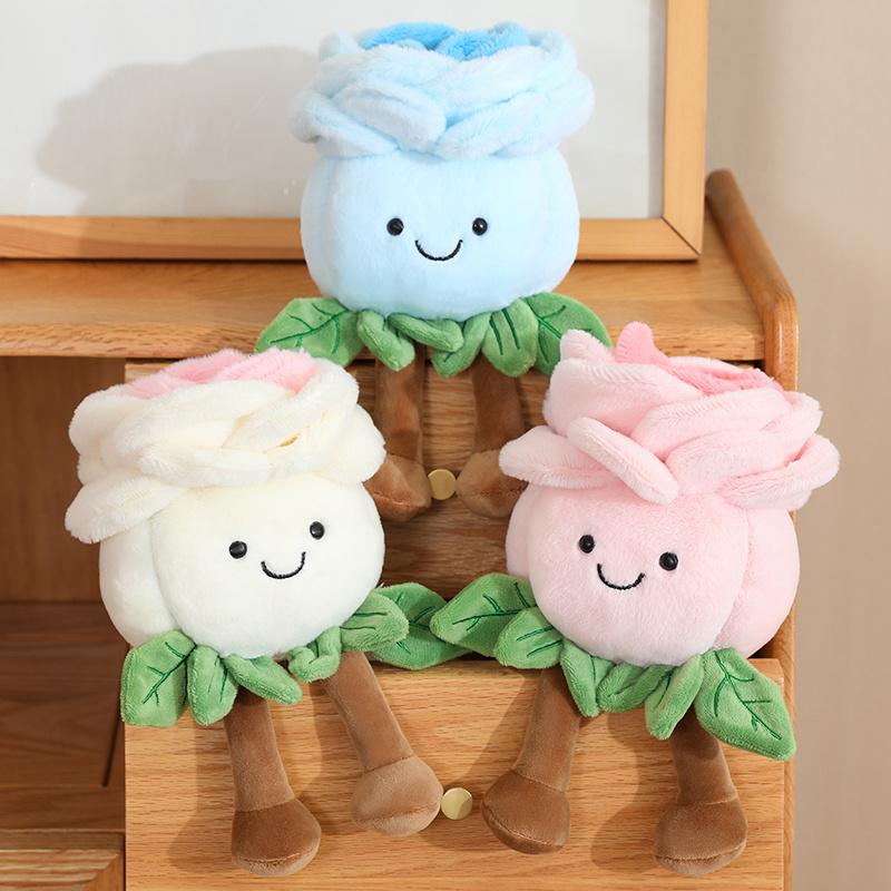 22cm Cartoon With Legs Rose Flower Plush Doll Pink Blue White Rose Plant Potted Plush Toy Home Decoration Gift For Children