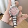 New Watches For Woman Pink Rotating Dial Ceramic Band Fashion Luxury Quartz Wristwatch Ladies Dress Watch With Rhinestone