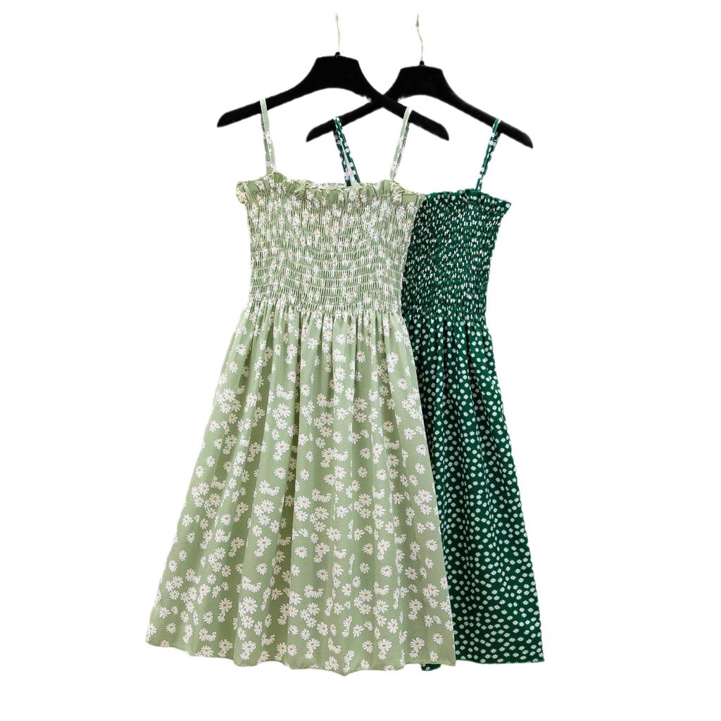 Dámský špagetový pásek s vysokým pasem, mini květinové šaty s potiskem letní plisované dámské šaty bez ramínek