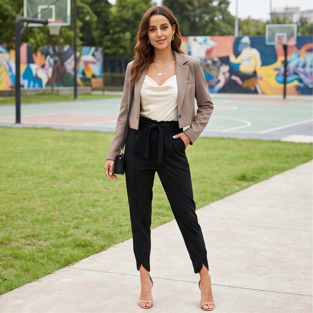 Women's Color Slim Fit Pleated Pants with Pockets and Tie Waist for Casual Daily Wear