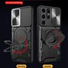 Pouzdro s magnetickým pancířem a hybridním kovovým kroužkem pro Samsung S24 S23 S22 FE Ultra Plus, vysouvací, s objektivem fotoaparátu, pro S21 S20 2020 4G 5G