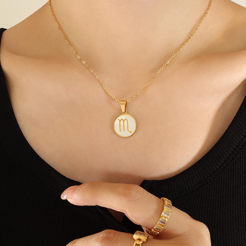 French-Inspired Zodiac Pendant with White Mother-of-Pearl Inlay On 18K Gold-Plated Chain