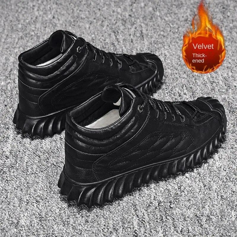 Bavlněné Boty Pánské 2023 Nové Zimní Tlusté Sametové Teplé Kožené Boty Vysoké Outdoorové Pánské Boty Vše vhodné pro příležitostné boty středního a staršího věku