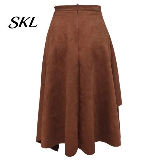 Breathable Women Skirt Autumn Winter Suede Skirt, High Waist Irregular Large Hem Pure A-line Color Slimming for Beach Travel Parties Work Leisure