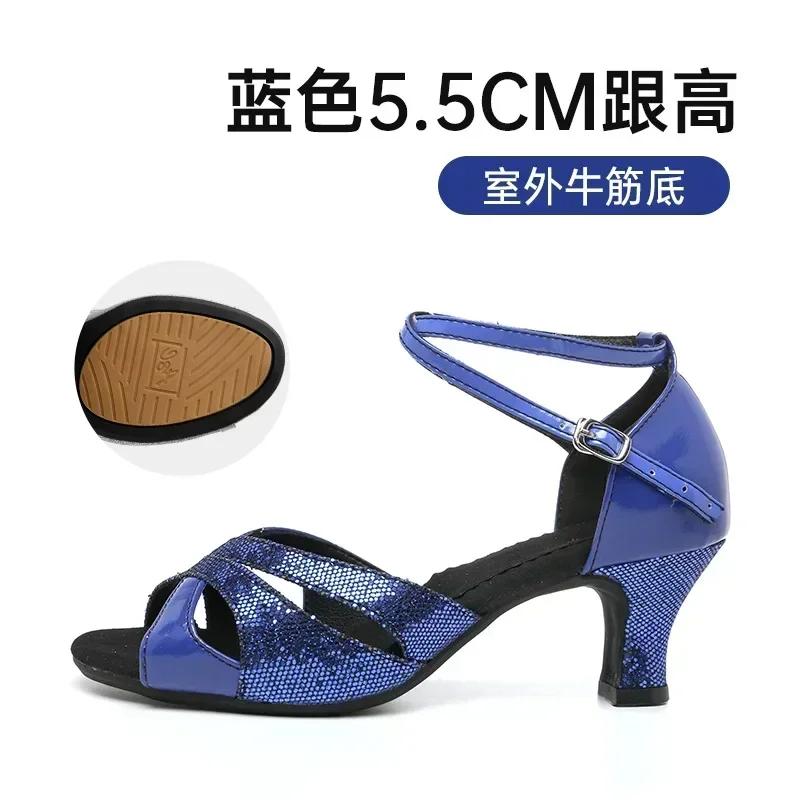 Girls Ballroom Women's Latin Tango Dance Shoes Heeled 3.5cm/5.5cm Sales Silver Gold Black Blue Color Wholesale