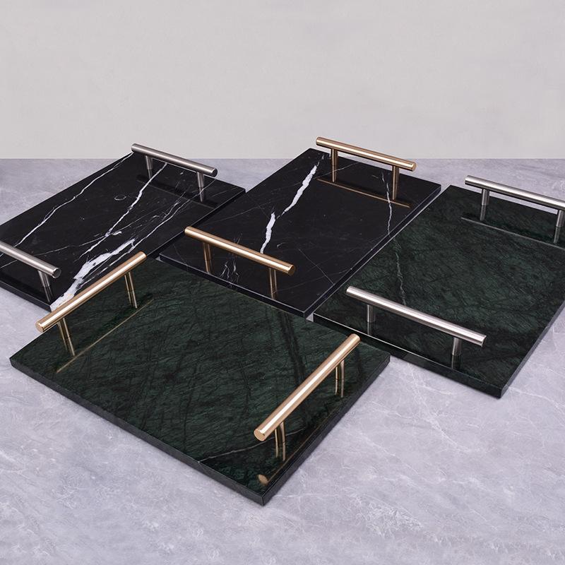 Marble Handle Tray, Accessory Decoration Trays, Rectangular Display Tray for Household Bathroom Storage and Decoration Trays